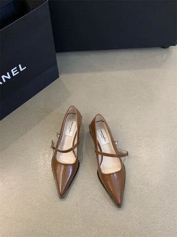 Xajzpa Retro Style Thick Heel Spring and Autumn Women Mary Jane Shoes Fashion Shallow Pointed Toe Ladies Comfort Office Pumps Footwear